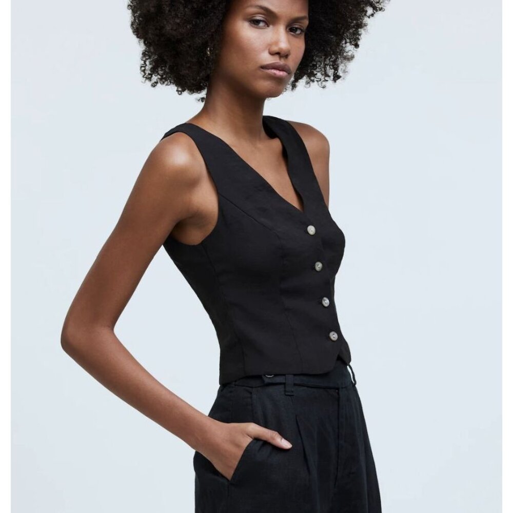 MADEWELL Katrina Crop Vest Top in Softdrape Black NWT - Picture 3 of 8